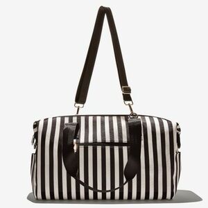 Alice + Olivia Black and White Striped Weekender Bag